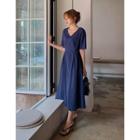 V-neck Pintuck-waist A-line Dress