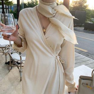 Surplice-wrap Long Knit Dress