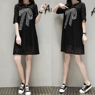 Set: Elbow-sleeve Dress + Slipdress