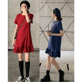 Short-sleeve Mini Ruffle Trim T-shirt Dress