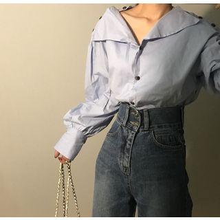 Bow-back V-neck Blouse Blue - One Size