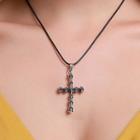 Rhinestone Cross Pendant Necklace 3545 - 01 - Ancient Silver - One Size