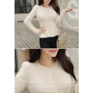 Puff-shoulder Furry Cardigan