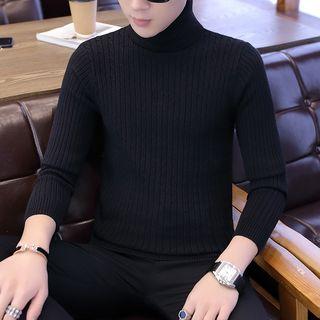Turtleneck Rib-knit Long-sleeve Top