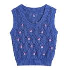 Floral Embroidered Pointelle Knit Sweater Vest