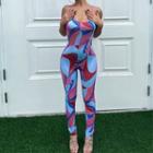 Spaghetti Strap Abstract Print Fitted Jumpsuit