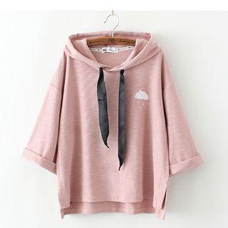 Cloud Embroidered 3/4 Sleeve Hoodie