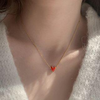 Heart Pendant Necklace Gold & Red - One Size
