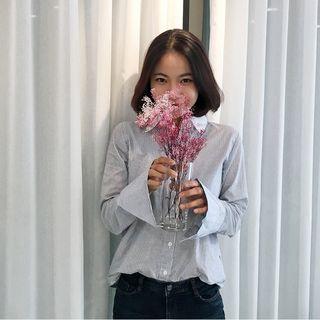Contrast-collar Wide-cuff Stripe Shirt