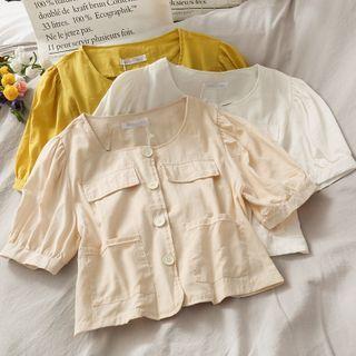 Square-neck Loose Crop Blouse