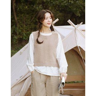Woolen Cable-knit Vest Dark Beige - One Size