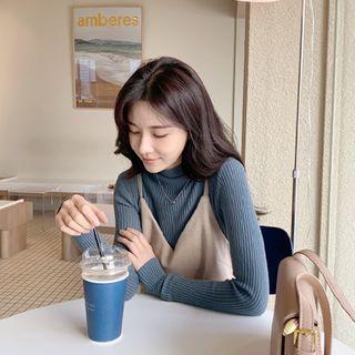 Mock-neck Ribbed Slim Knit Top