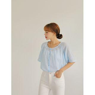 Raglan-sleeve Sheer Stripe Blouse
