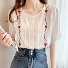 Short-sleeve Embroidered Flower Blouse