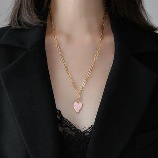 Stainless Steel Heart Pendant Necklace Necklace - Light Pink Heart - Gold - One Size