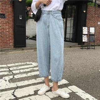 Plain Loose-fit Wide-leg Jeans