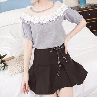 Sheer Panel Elbow-sleeve Blouse