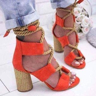 Color Panel Block Heel Sandals