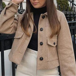 Long Sleeve Collar Pocket Crop Jacket