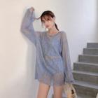 Set: Spaghetti Strap Swim Top + High-waist Bottom + Cover-up Top