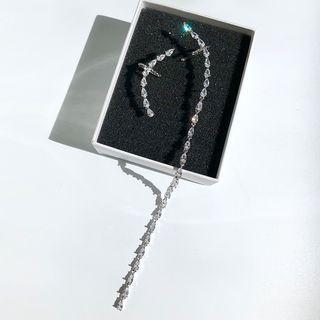 Non-matching Rhinestone Dangle Earring Silver - One Size