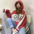 Hooded Letter Print Color-block Pullover