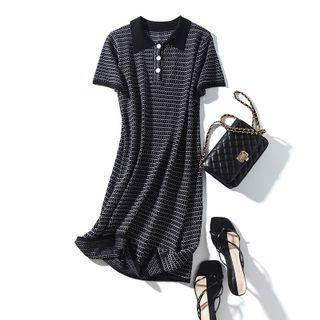 Short-sleeve Patterned A-line Polo Dress