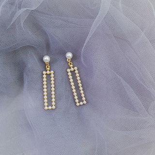 Faux Pearl Rectangle Dangle Earring 1 Pair - Earrings - White & Gold - One Size