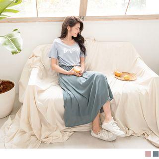 Lettering Panel Chiffon Midi Dress