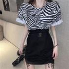 Zebra Print Short-sleeve T-shirt / Drawstring Mini A-line Skirt