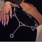 Rhinestone Heart Belt Silver - One Size