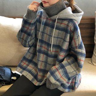 Plaid Turtleneck Hoodie