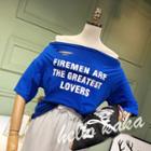 Lettering Off Shoulder Long Sleeve T-shirt