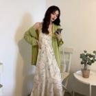 Floral Strappy Midi A-line Dress / Single Button Jacket