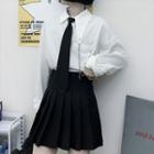 Single-breasted Blazer / Pleated Mini A-line Skirt / Tie