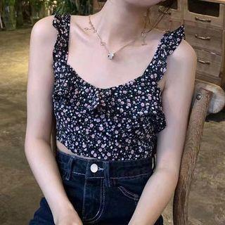 Sleeveless Floral Top Black - One Size