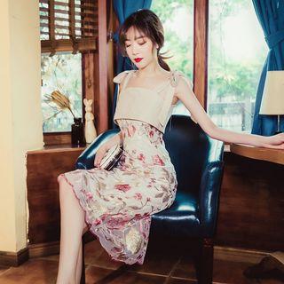 Embroidered Shoulder-tie A-line Cocktail Dress