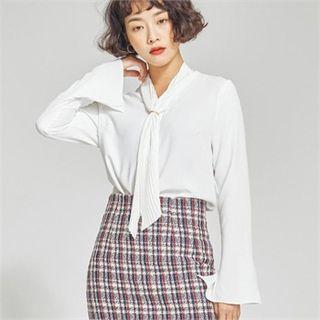 Tie-neck Pleated Blouse Ivory - One Size