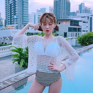 Bell-sleeve Net-knit Coverup Top