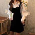 Long-sleeve Plain Shirt / Mini Pinafore Dress