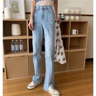 Front Slit Straight Leg Jeans
