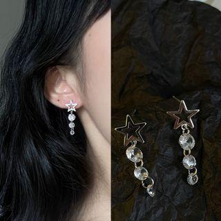 Star Rhinestone Dangle Earring 1 Pair - 1987a - Silver - One Size