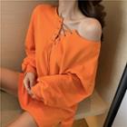 Lace-up Long-sleeve Loose-fit Pullover