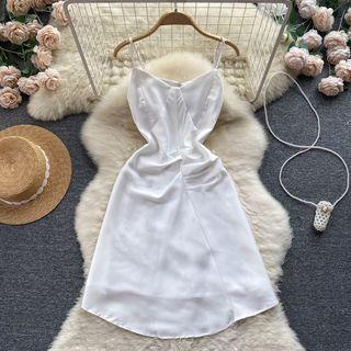Suspender Plain Ruched Dress