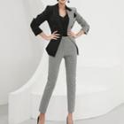 Set: Two-tone Houndstooth Panel Double-breasted Blazer + Straight Leg Dress Pants