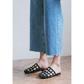 Openwork Faux-suede Flat Mules