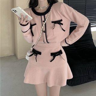 Set: Ribbon Cardigan + A-line Skirt