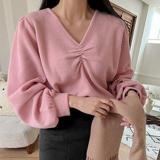 Plus Size Puff-sleeve Shirred Top