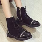 Patent Panel Lace-up Short Boots