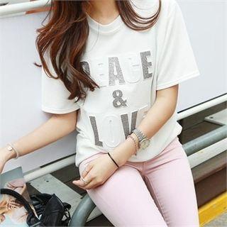 Glittered-lettering Embossed T-shirt